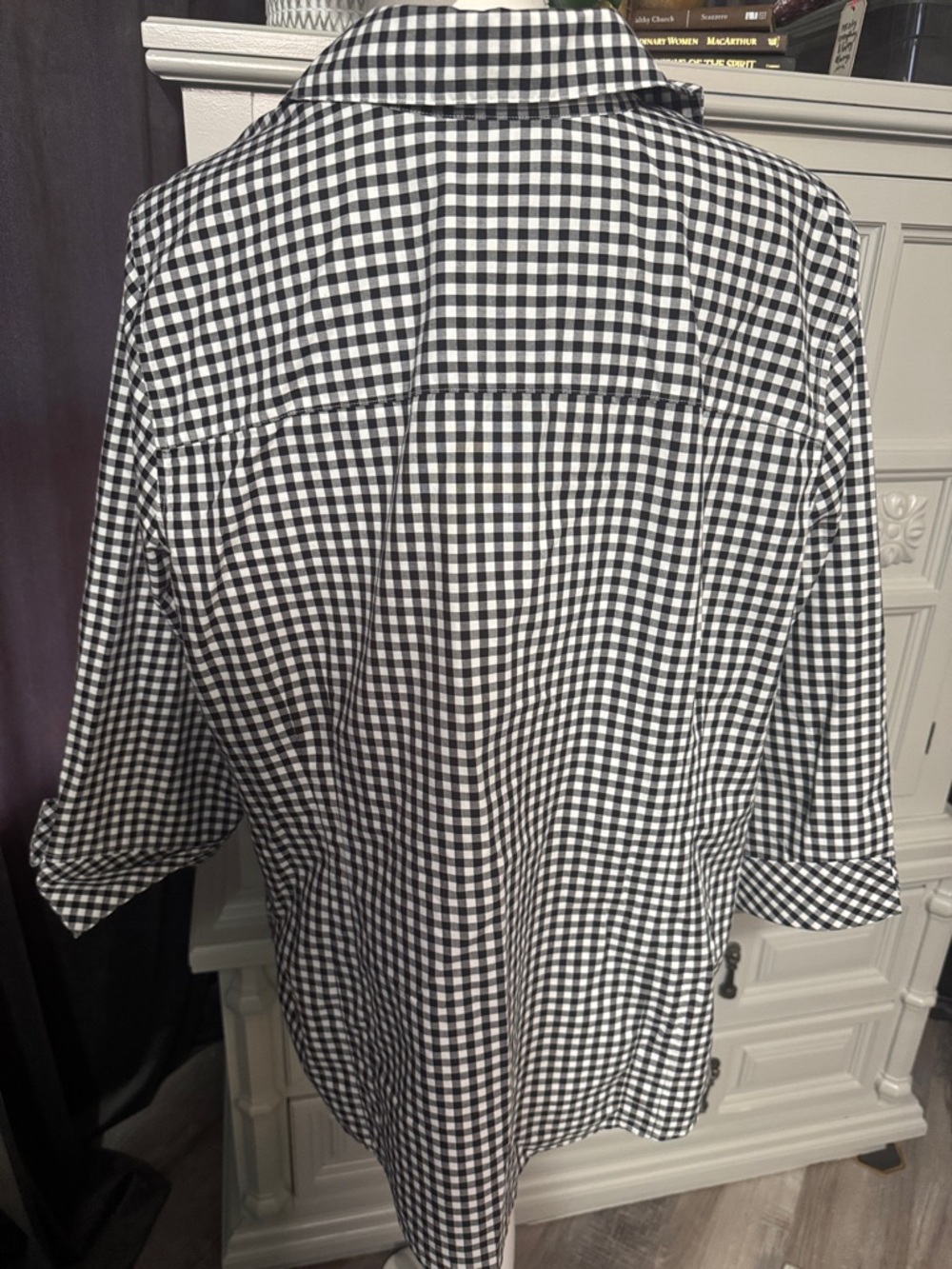 Gold Label Investments Classic Black & White Gingham Button-Up Top Size 16W - Picture 6 of 10
